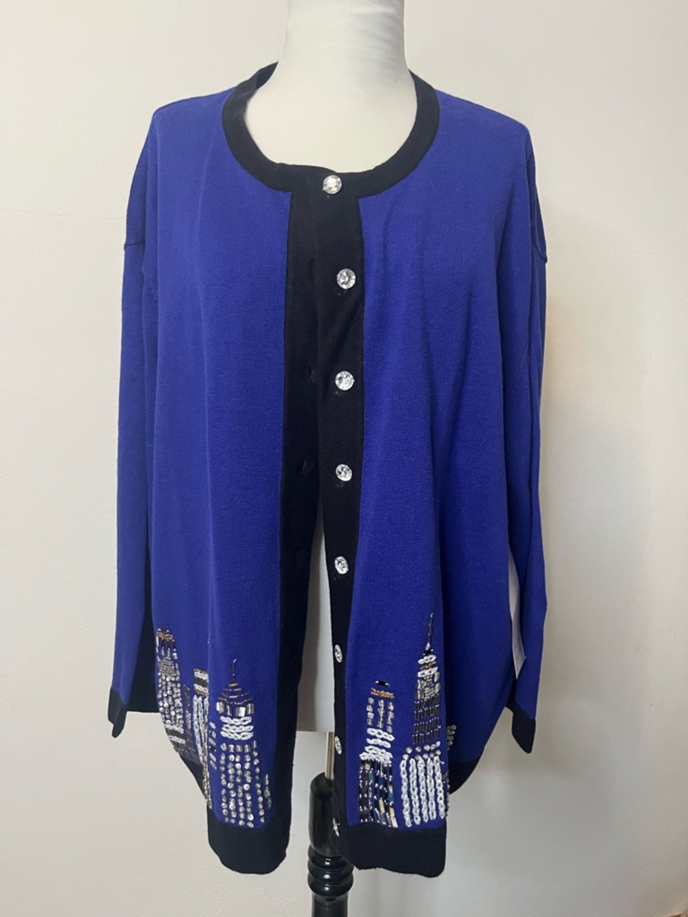 Terazzo Blue and Black Cityscape Beaded Cardigan